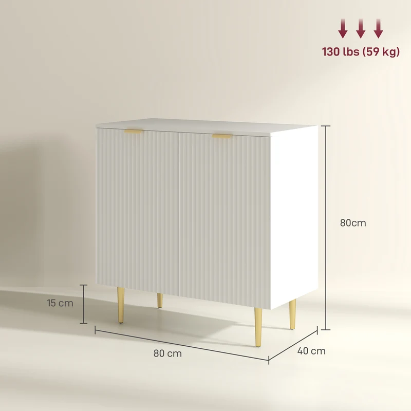 Aparador de Cozinha Móvel de Armazenamento com 2 Portas Prateleira Ajustável Pés Metálicos Elevados 80x40x80 cm Branco