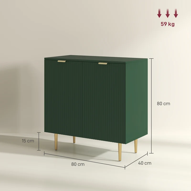 Aparador para Sala 2 Portas com Prateleira Regulável e Pés Metálicos 80x40x80 cm Verde-Oliva