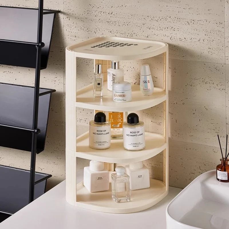 Modern Minimalist Plastic Rounded Square Corner Shelf Unit With 2-Tier For Entryway & Living Room & Bathroom