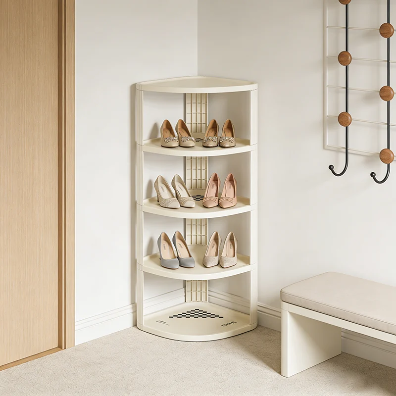 Modern Minimalist Plastic Rounded Square Corner Shelf Unit With 2-Tier For Entryway & Living Room & Bathroom