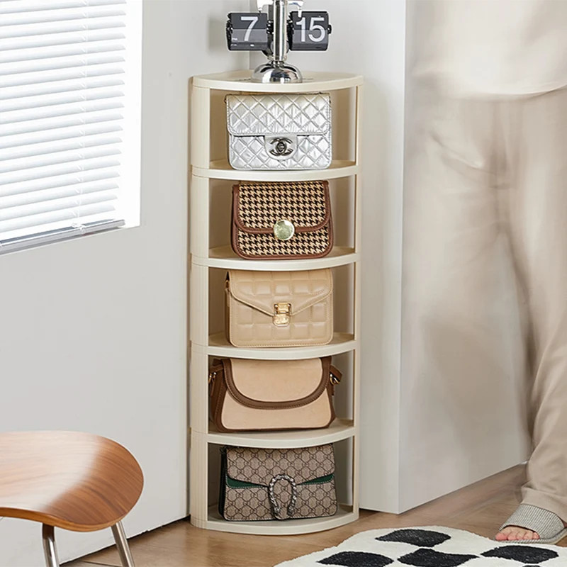 Modern Minimalist Plastic Rounded Square Corner Shelf Unit With 2-Tier For Entryway & Living Room & Bathroom