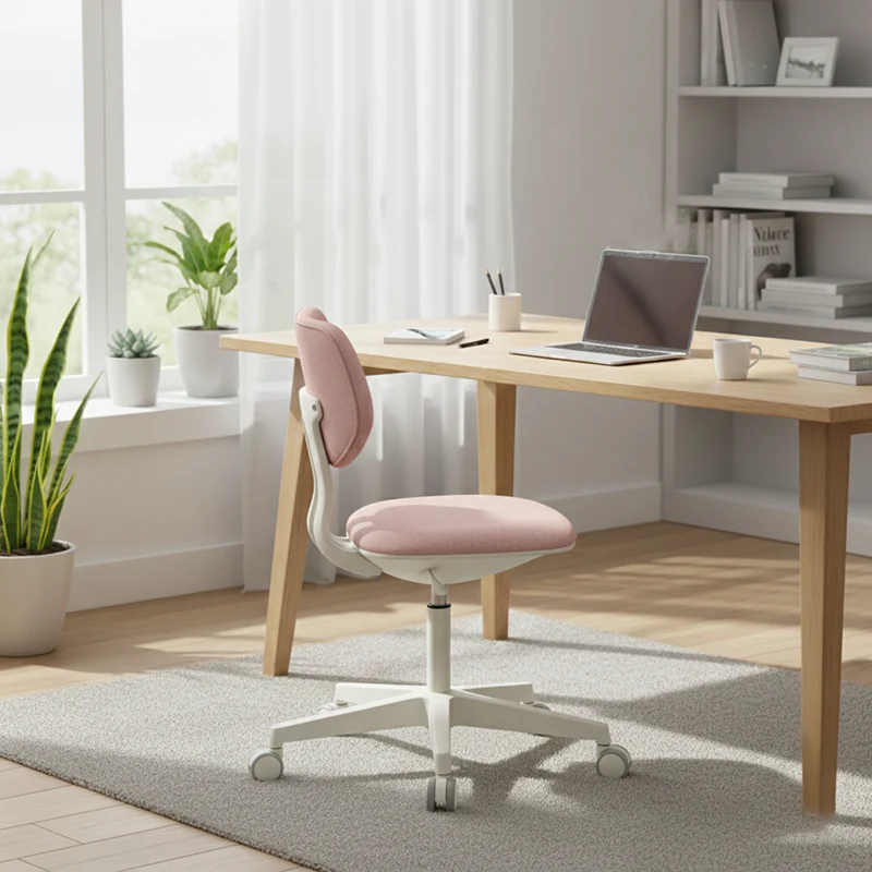 Modern Minimalist PP & Nylon & Linen Metal Swivel Desk Chair With Adjustable Height & Backrest For Home Office & Bedroom