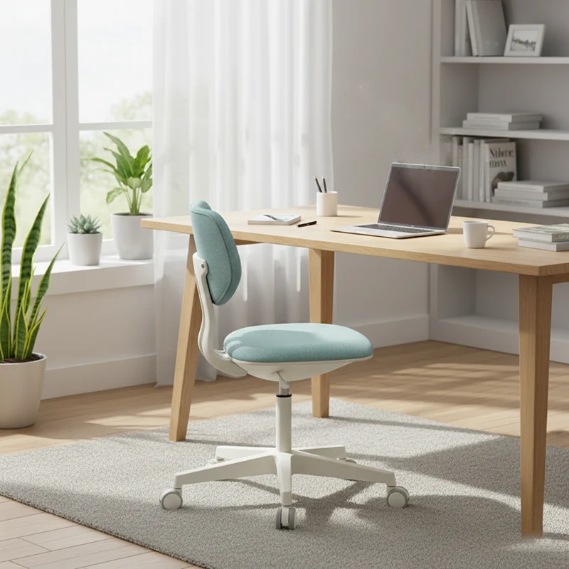 Modern Minimalist PP & Nylon & Linen Metal Swivel Desk Chair With Adjustable Height & Backrest For Home Office & Bedroom