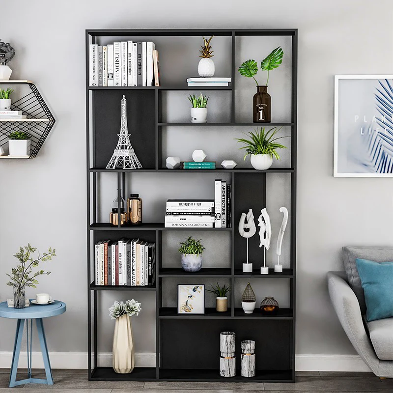 Modern Minimalist Iron Rectangular Display Rack 13-Cabinet Floor Standing Storage Rack For Living Room