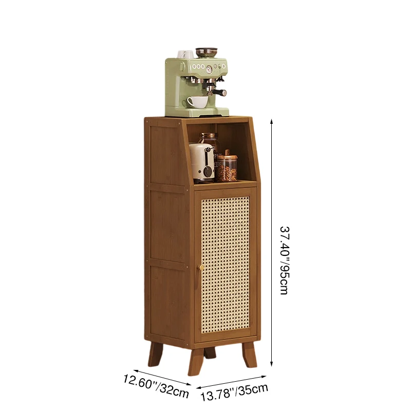 Traditional Japanese Nan Bamboo MDF Rectangular Storage Cabinet 3-Tier For Living Room