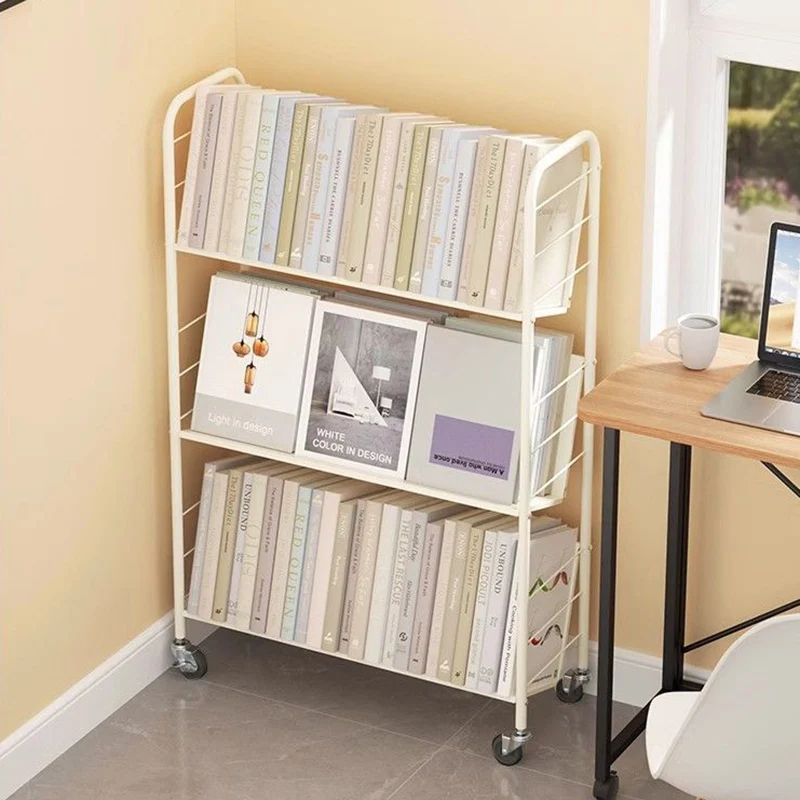 Contemporary Industrial Rectangular Carbon Steel Movable Space-Saving Bookshelf 2/3/4/5-Tier For Study