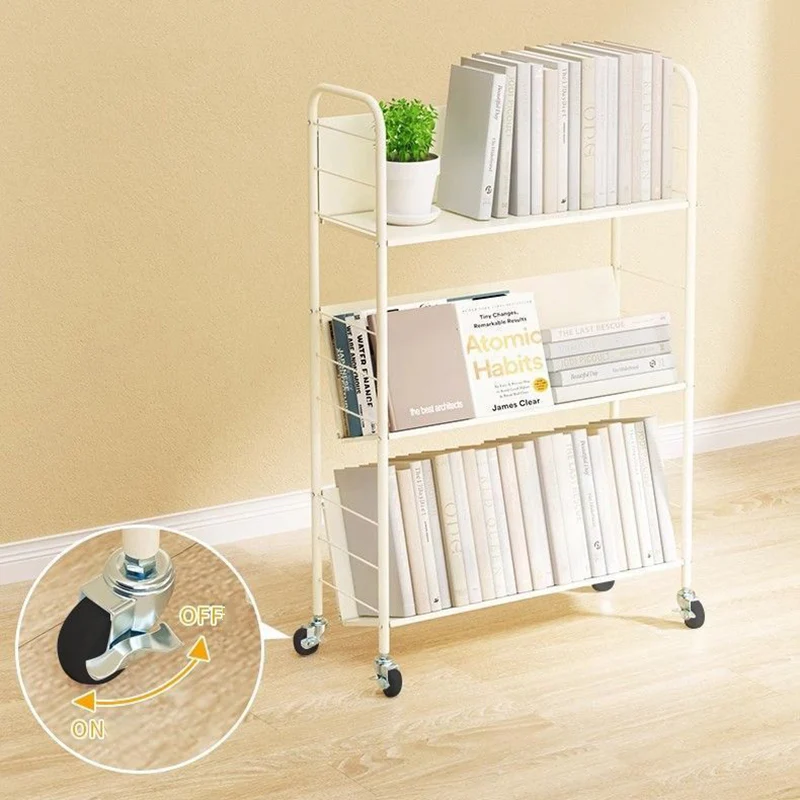 Contemporary Industrial Rectangular Carbon Steel Movable Space-Saving Bookshelf 2/3/4/5-Tier For Study