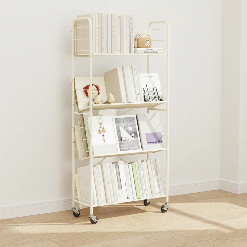 Contemporary Industrial Rectangular Carbon Steel Movable Space-Saving Bookshelf 2/3/4/5-Tier For Study