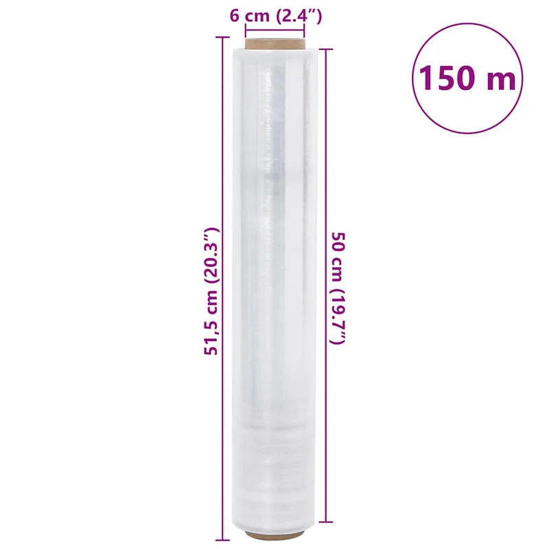 Película extensível 6 unid transparente 20 μm 50 cm x 150 m