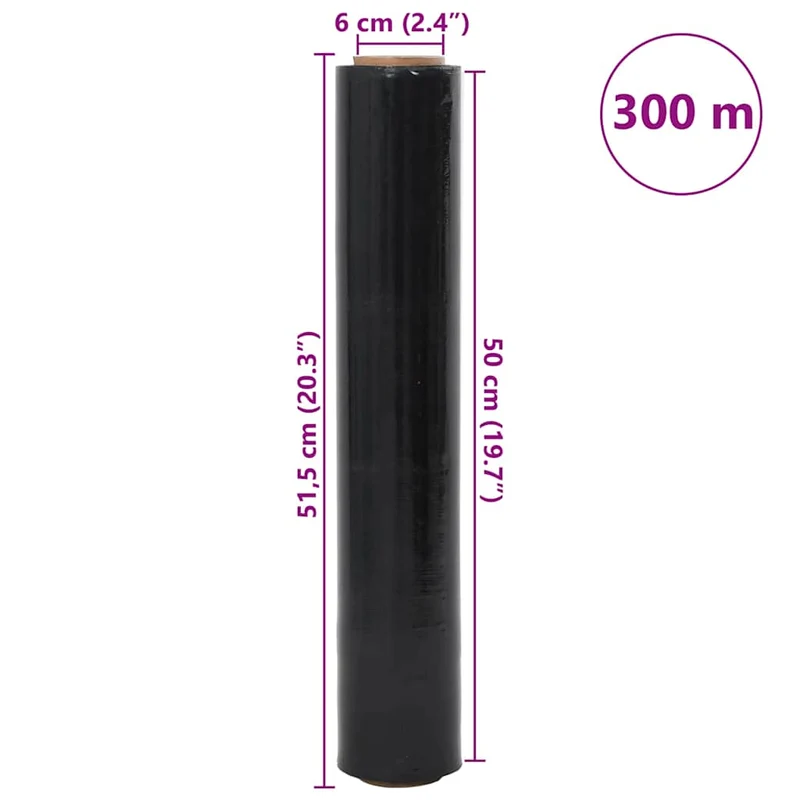 Película extensível 6 unid preto 30 μm 50 cm x 300 m