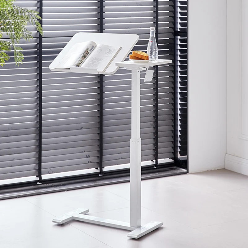Modern Minimalist Rectangular Medium Density Fiberboard Iron Height-Adjustable Mobile Desk 1-Tier For Home Office