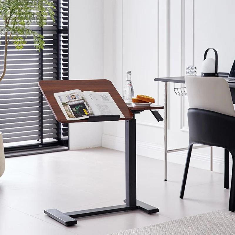 Modern Minimalist Rectangular Medium Density Fiberboard Iron Height-Adjustable Mobile Desk 1-Tier For Home Office