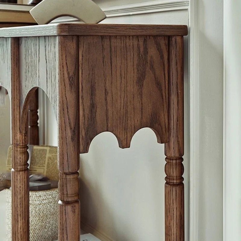 Traditional French Solid Ash Wood Rectangular Console Table With 2-Tier Storage For Entryway & Living Room