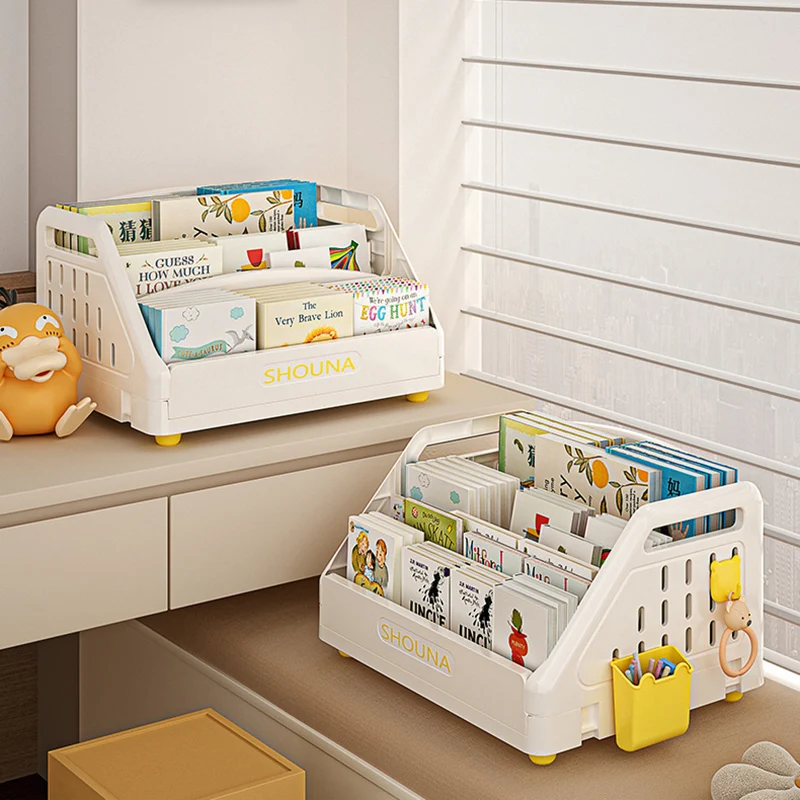 Modern Minimalist Trapezoid PP Plastic Foldable Kids Bookshelf 3- Storage Compartment For Study