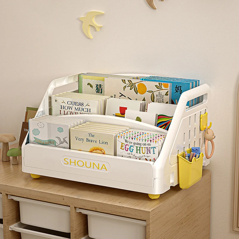 Modern Minimalist Trapezoid PP Plastic Foldable Kids Bookshelf 3- Storage Compartment For Study