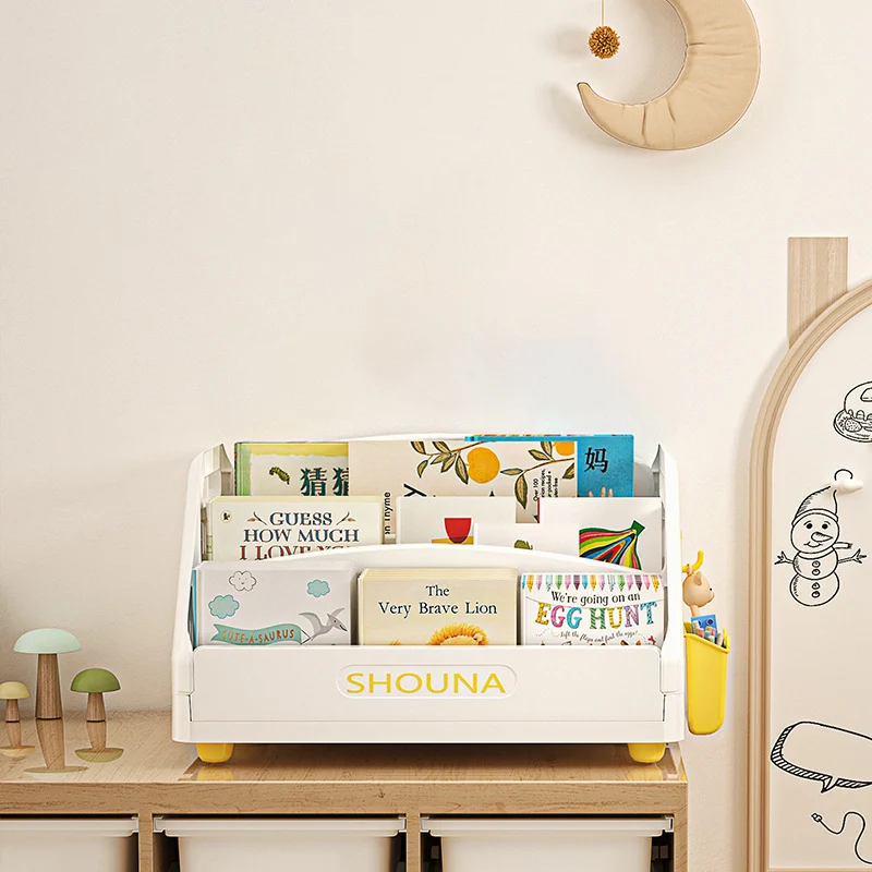 Modern Minimalist Trapezoid PP Plastic Foldable Kids Bookshelf 3- Storage Compartment For Study
