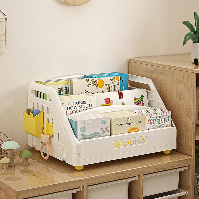 Modern Minimalist Trapezoid PP Plastic Foldable Kids Bookshelf 3- Storage Compartment For Study