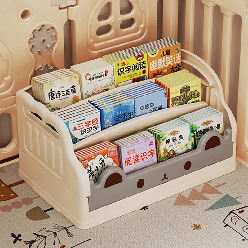 Modern Minimalist Cartoon Cat-Shaped PP Plastic Foldable Kids Bookshelf 3-Storage For Study