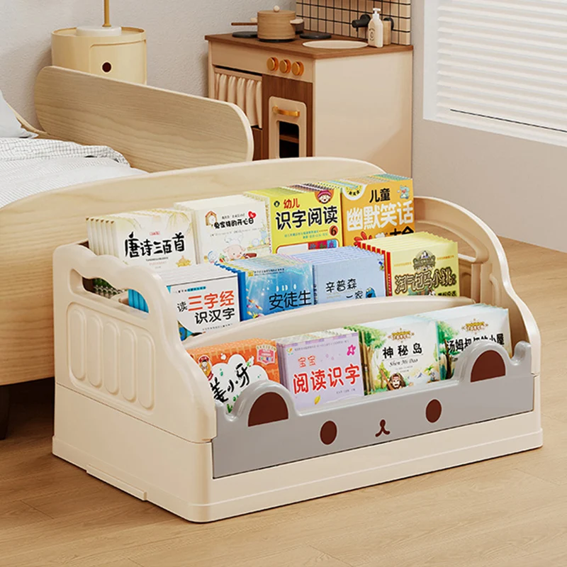 Modern Minimalist Cartoon Cat-Shaped PP Plastic Foldable Kids Bookshelf 3-Storage For Study