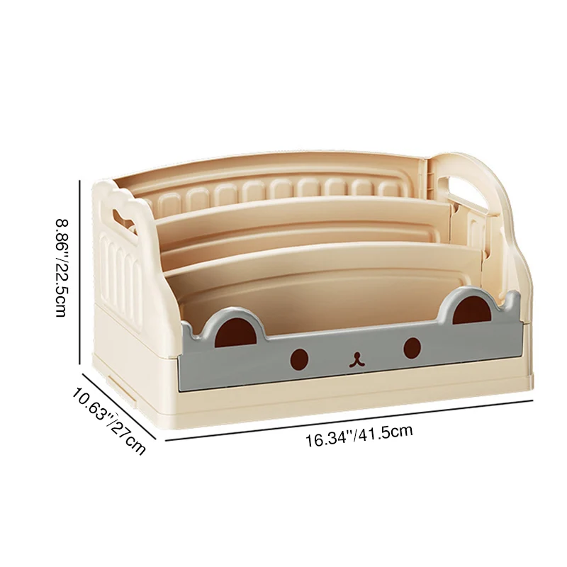 Modern Minimalist Cartoon Cat-Shaped PP Plastic Foldable Kids Bookshelf 3-Storage For Study