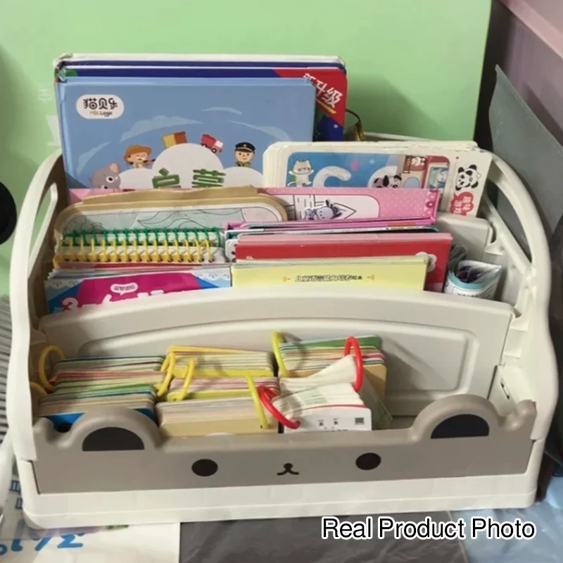 Modern Minimalist Cartoon Cat-Shaped PP Plastic Foldable Kids Bookshelf 3-Storage For Study