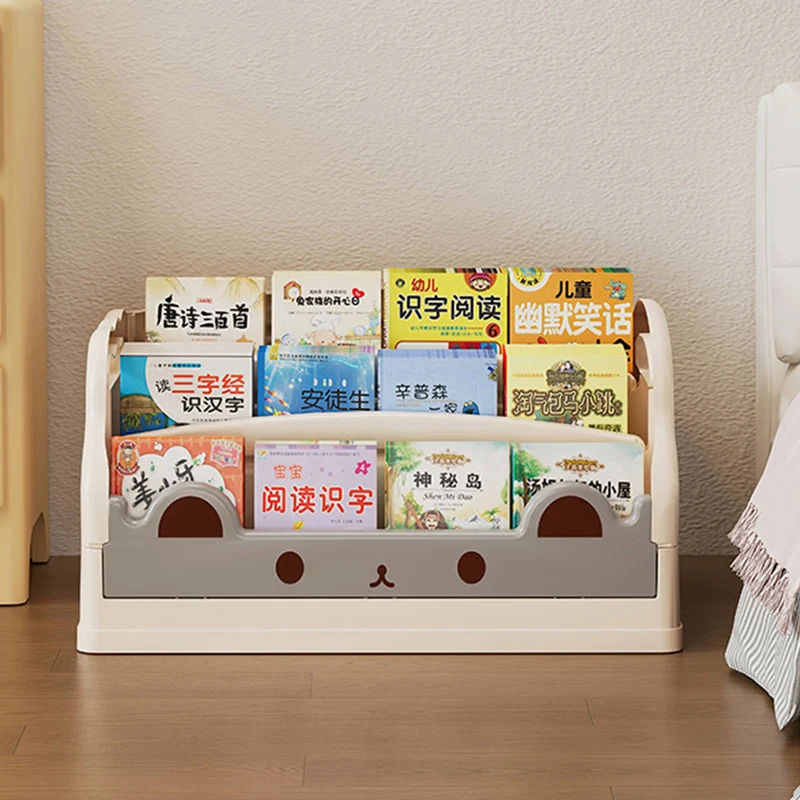 Modern Minimalist Cartoon Cat-Shaped PP Plastic Foldable Kids Bookshelf 3-Storage For Study
