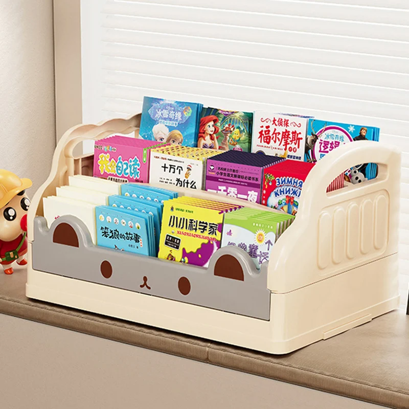 Modern Minimalist Cartoon Cat-Shaped PP Plastic Foldable Kids Bookshelf 3-Storage For Study