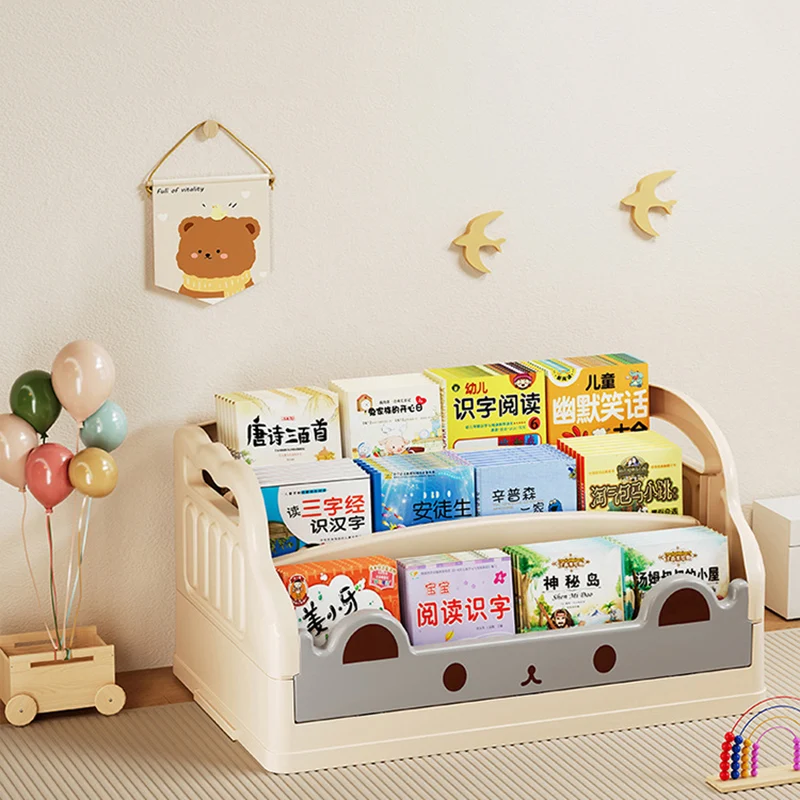 Modern Minimalist Cartoon Cat-Shaped PP Plastic Foldable Kids Bookshelf 3-Storage For Study