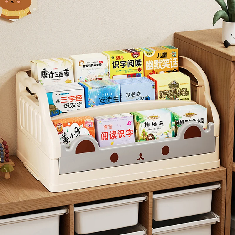 Modern Minimalist Cartoon Cat-Shaped PP Plastic Foldable Kids Bookshelf 3-Storage For Study