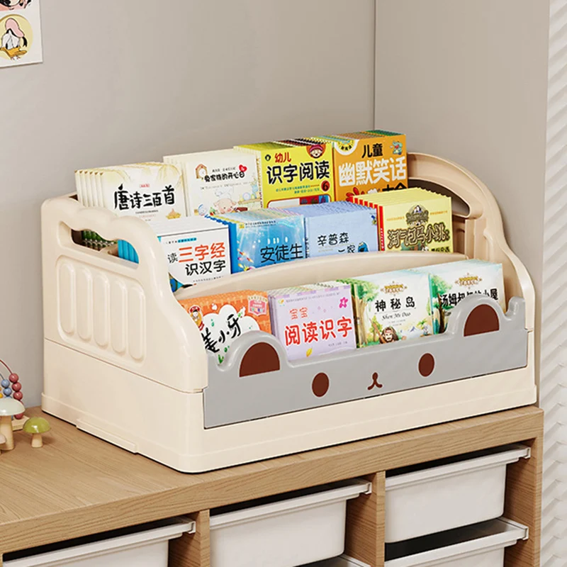 Modern Minimalist Cartoon Cat-Shaped PP Plastic Foldable Kids Bookshelf 3-Storage For Study