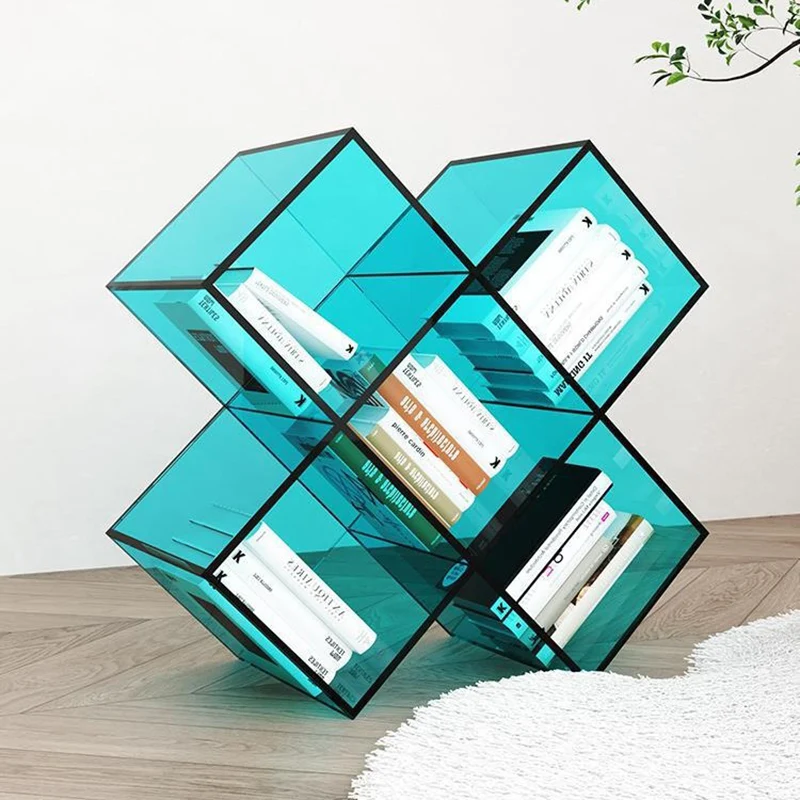 Contemporary Creative Acrylic X-Shaped Bookshelf 5-Storage Compartment For Living Room