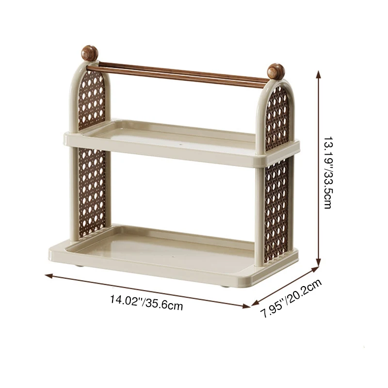 Modern Art Deco Arched Rectangular PP Plastic Wood Dismountable Cup Storage Shelf 2-Tier For Living Room