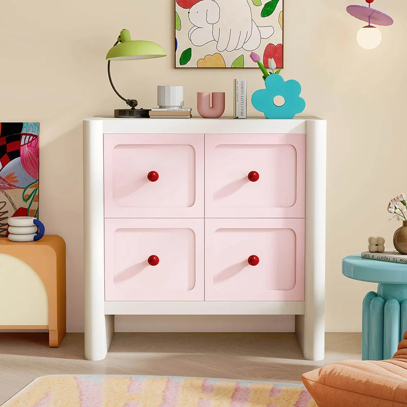 Contemporary Nordic Rectangular E1 Artificial Board Solid Wood Storage Cabinet 4-Drawer For Living Room