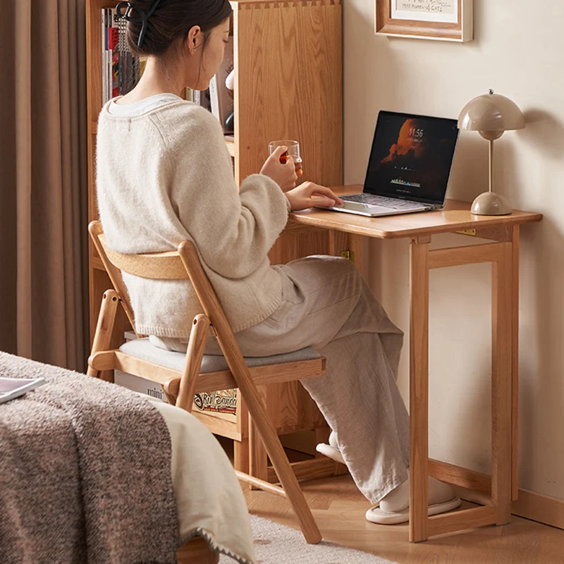 Modern Minimalist Rectangular Red Oak Wood Foldable Desk 1-Tier Storage For Home Office