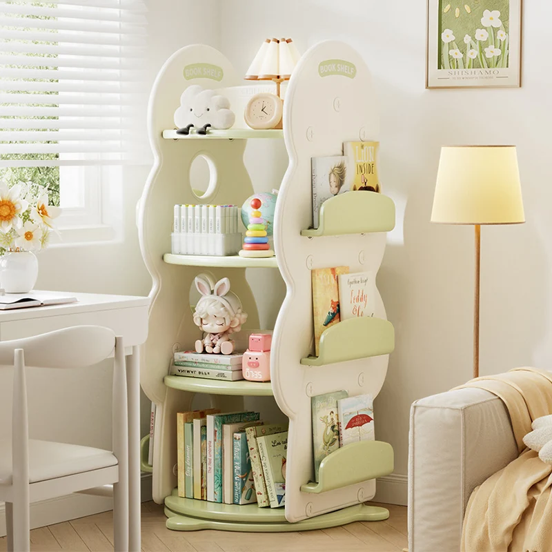Contemporary Creative Rectangular Christmas Tree HDPE Rotatable Kids Bookshelf 4-Tier For Home Office