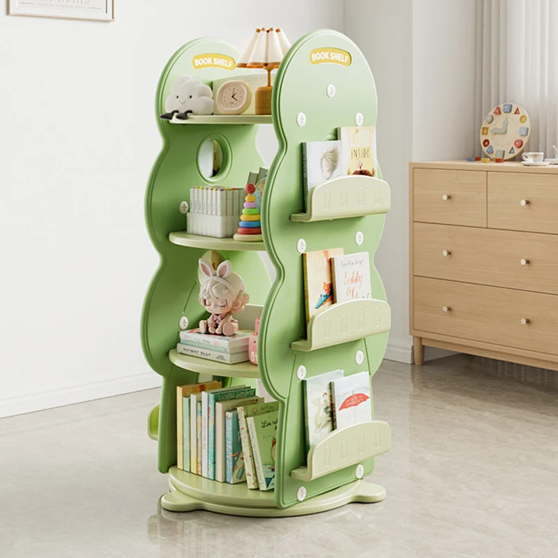 Contemporary Creative Rectangular Christmas Tree HDPE Rotatable Kids Bookshelf 4-Tier For Home Office