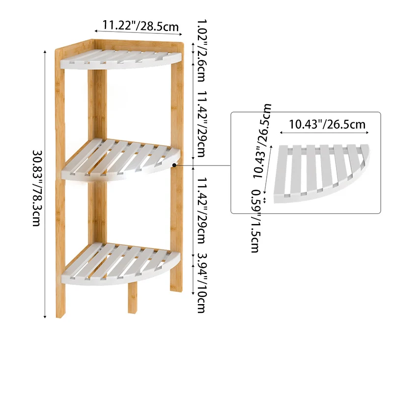 Modern Minimalist Cylindrical Fan-Shaped Medium Density Fiberboard Bamboo Corner Shelf Unit 3-Tier For Living Room