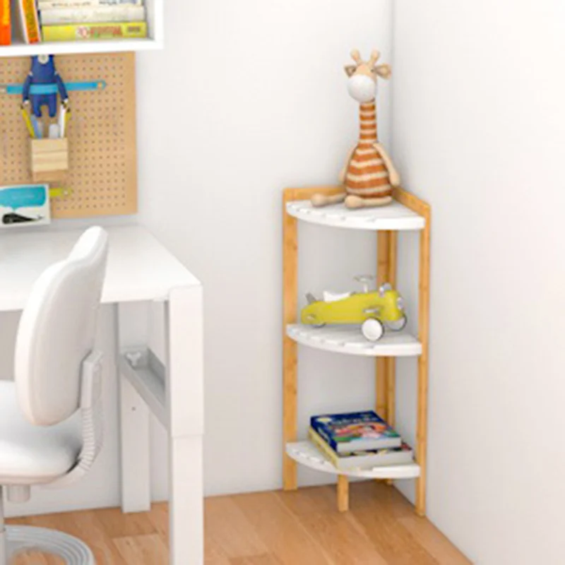 Modern Minimalist Cylindrical Fan-Shaped Medium Density Fiberboard Bamboo Corner Shelf Unit 3-Tier For Living Room