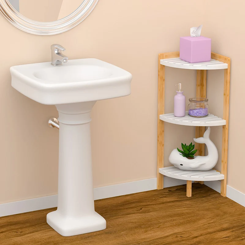 Modern Minimalist Cylindrical Fan-Shaped Medium Density Fiberboard Bamboo Corner Shelf Unit 3-Tier For Living Room