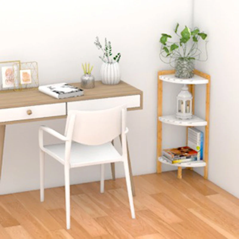 Modern Minimalist Cylindrical Fan-Shaped Medium Density Fiberboard Bamboo Corner Shelf Unit 3-Tier For Living Room