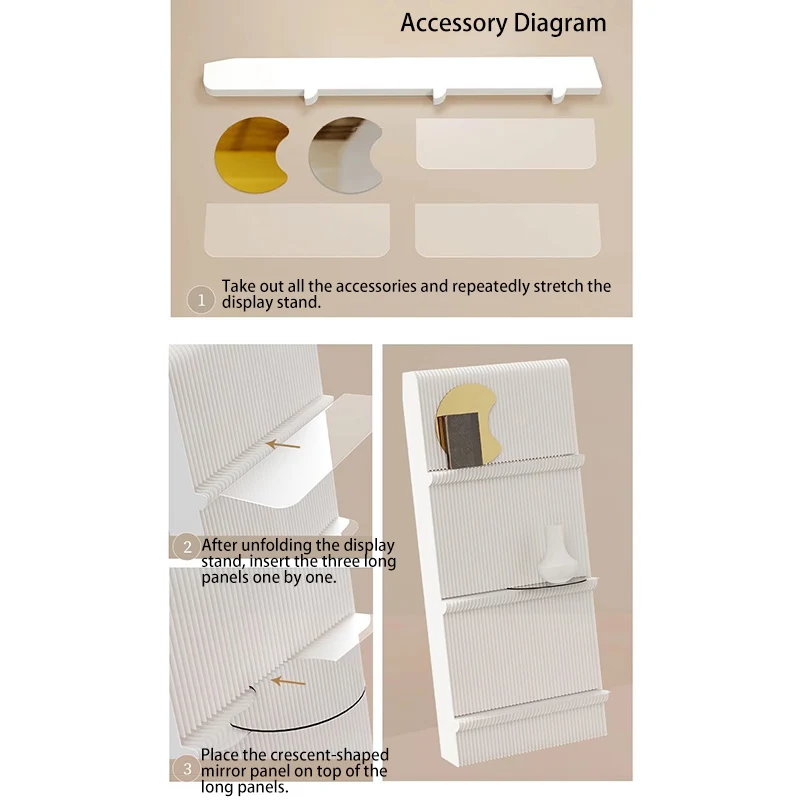 Modern Minimalist Rectangular Kraft Paper Acrylic Portable Display Rack 3-Tier For Living Room