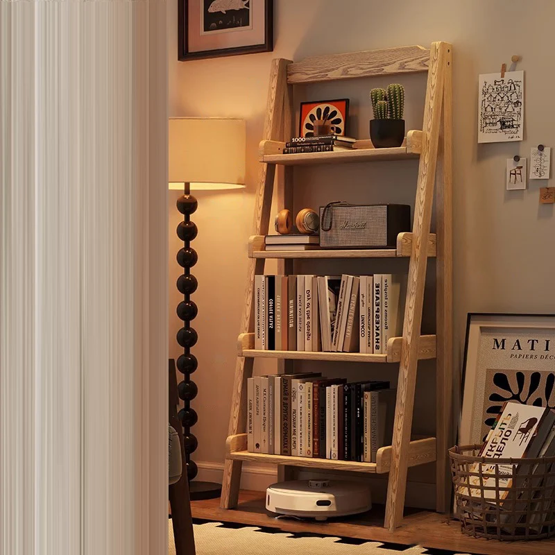 Modern Minimalist Rectangular Ladder Pine Wood Display Rack 4-Tier For Living Room