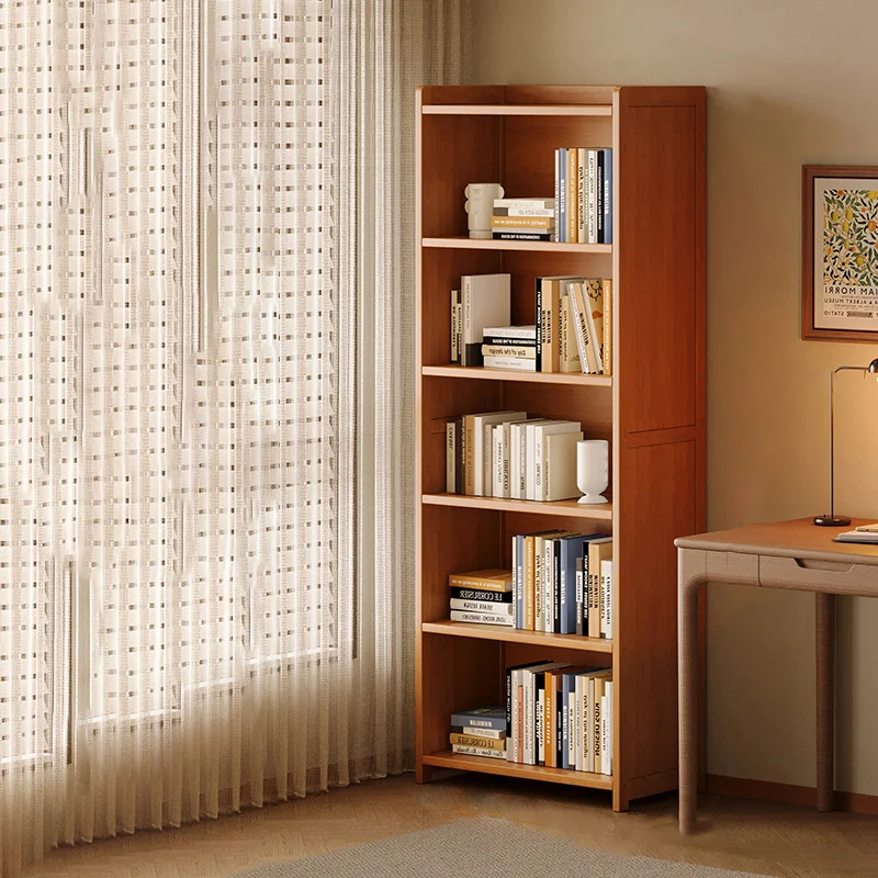 Modern Minimalist Rectangular Nanmu Bamboo Medium Density Fiberboard Bookshelves 3/4/5/6 Tier For Home Office
