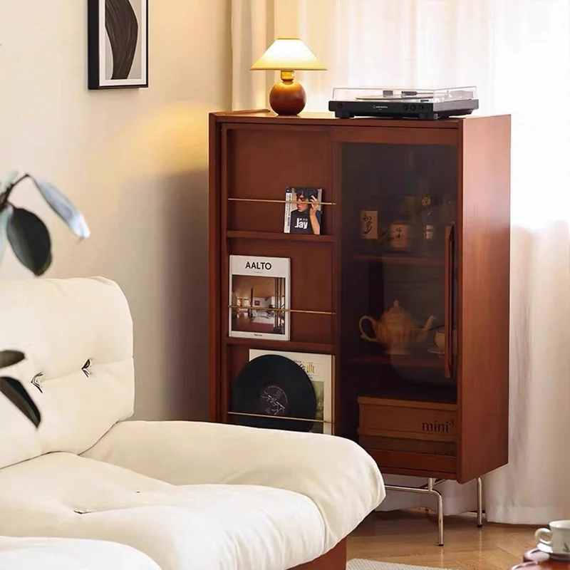 Contemporary Retro Pine Wood Stainless Steel Glass Rectangular Bookshelf 7/8-Cabinet Removable Baffle For Living Room