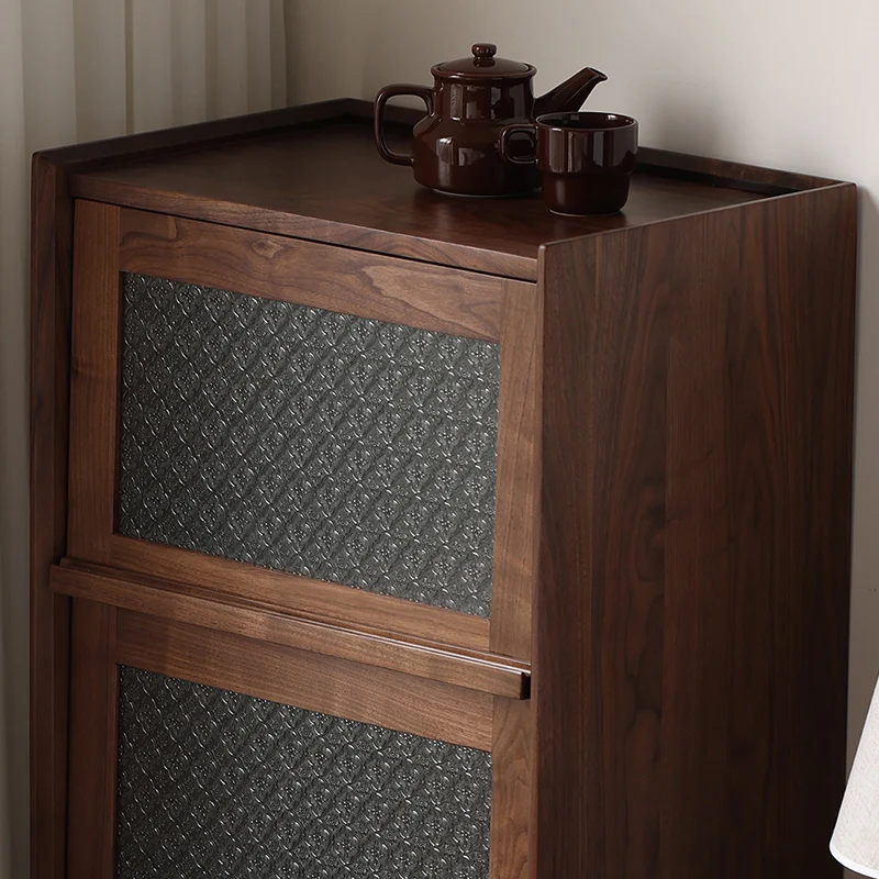 Modern Minimalist Rectangular Solid North American Black Walnut Wood Glass Storage Cabinet 3-Storage For Living Room