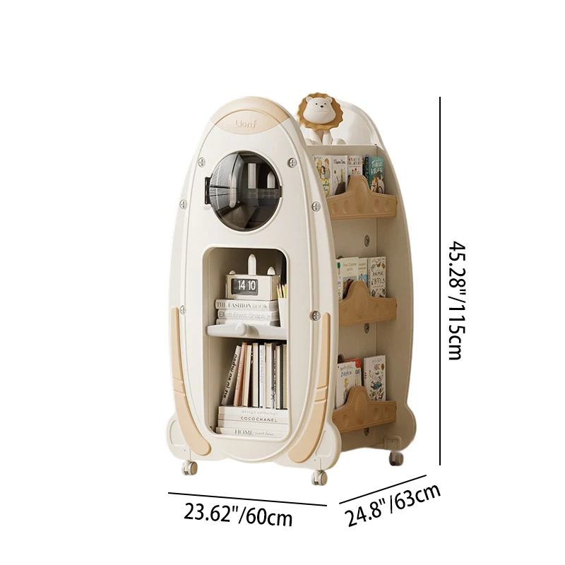 Modern Minimalist HDPE Acrylic Cartoon Rocket Kids Movable Bookshelf 3-Tier For Living Room & Study