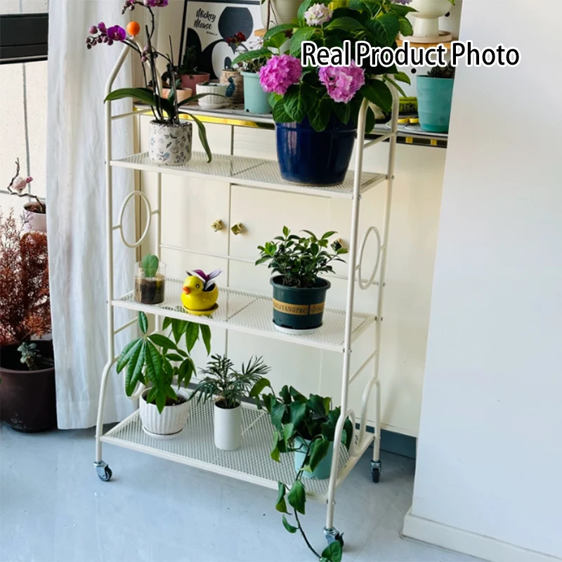 Modern Minimalist Baking Paint Iron Rocket Indoor Movable Flower Storage Shelf 3-Layer For Living Room