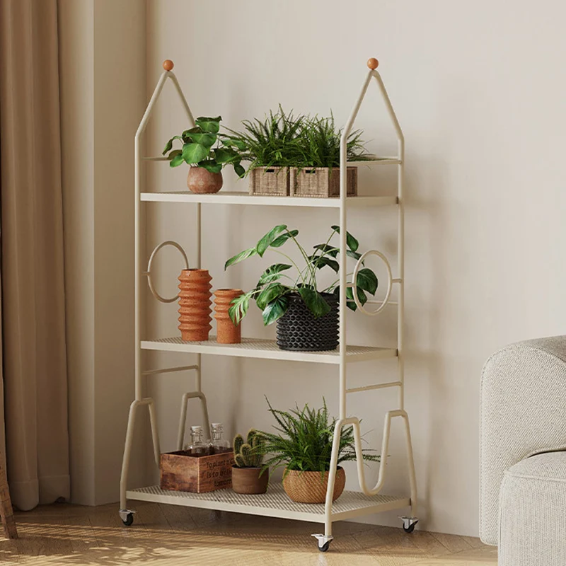 Modern Minimalist Baking Paint Iron Rocket Indoor Movable Flower Storage Shelf 3-Layer For Living Room