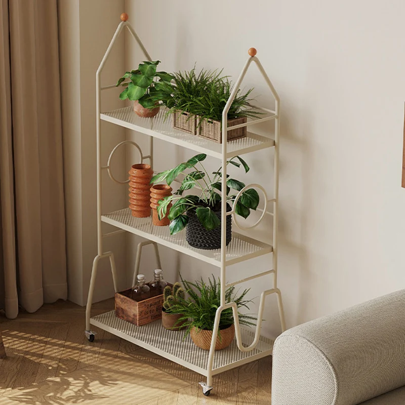 Modern Minimalist Baking Paint Iron Rocket Indoor Movable Flower Storage Shelf 3-Layer For Living Room