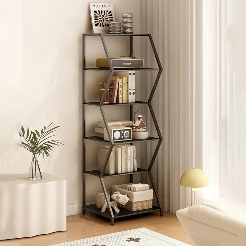 Modern Minimalist Carbon Steel Irregular Trapezoidal Floor-Standing Storage Shelf 6-Layer For Living Room & Study